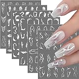 6 Blatt Nagelsticker Selbstklebend Silber Abstrakte Linie Nagel Sticker Nagelaufkleber Glitzer...