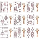 OPUHOHR 10 Blätter Mehndi Braun Tattoos Aufkleber, Henna Temporary Tattoo, Temporäre Tätowierung...