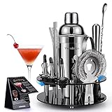 20 Teiliges Geschenkset Cocktail Set Shaker mit 360° Drehbarem Acryl Ständer | Cocktail Shaker Set...