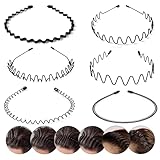 6 Stück Metallische Wellen Haarbänder, Elastische Stirnbänder für Frauen und Männer, Sportliche...