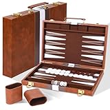 Cbilzxer Backgammon Koffer, 15 Zoll Backgammon-Set aus Kunstleder mit Filzauskleidung, Faltbares...