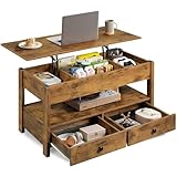 WLIVE Höhenverstellbarer Couchtisch, Wohnzimmertisch mit 2 Schubladen und Verstecktes Ablagefach,...