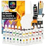 OfficeTree 24 x Ölfarben Set mit Pinsel und Palette 12ml - Oil Paint Set inklusive Ölfarben...