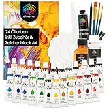 OfficeTree 24 x Ölfarben Set mit Pinsel und Palette 12ml - Oil Paint Set inklusive Ölfarben...