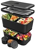 Umami Lunchbox Erwachsene, Verschachtelbar Auslaufsichere Bento Box mit 4 Bestecke & Fächern,...