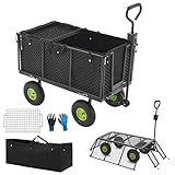 Juskys Metall Gartenwagen 550 kg belastbar - Handwagen mit Luftreifen, Plane & Handschuhen -...