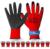 10x Paar EN388 rot Arbeitshandschuhe - Größe 9 L - Extra Power Grip - Handschuhe &...