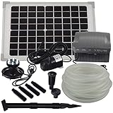 Agora-Tec® at-Solar Bachlaufpumpen - Set 10W-BLH monokristallin mit Akku und LED Ring inkl. 9 Meter...