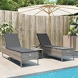 Somanki Sonnenliegen mit Auflagen 2 STK. Grau Poly Rattan, Gartenliege, Liegestuhl, Sonnenstuhl,...