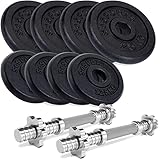 ScSPORTS® Kurzhantel Set - 20/27/30/40/60/70 kg, 2 Hantelstangen, Scheiben, 30mm, Gusseisen,...