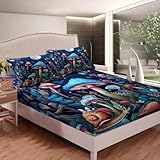 Feelyou Mushroom Bedding Sheets Twin Size Kids Moon Bedding Fitted Sheet Sheet Set for Teens Snail...