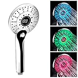 GuDoQi LED Duschkopf, 3 Farben Farbwechsel Temperaturregelung, 3 Strahlarten, Digitale...
