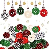 60 Stück 6 Farben Bunte Holzknöpf zum Basteln 20mm 4 Löcher Weihnachten Rund Knöpfe Bunt Holz...