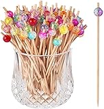 ALINK 100 Cocktailspieße Holz Spieße Fingerfood Partypicker mit Bunter Acrylperle12 cm für...