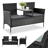 Juskys Polyrattan Gartenbank Monaco - 2-Sitzer Bank mit Tisch & Kissen - 133x63x84 cm - Rattan...