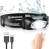 Glangeh Kopflampe LED Wiederaufladbar, Angelbeleuchtung mit Bewegungssensor & 4 Lichtmodi, IPX6...
