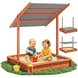 Spielwerk® Sandkasten Sami Sonnendach 120x120cm imprägniertes Holz Füllstand Skala UV 50+...