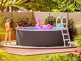 poolomio® Stahlwandpool rund 360 x 120 cm Graphite/Weiß | Robuster Gartenpool als Aufstellbecken...