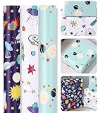 heuchaey 3 Rollen 43 cm x 3 m Weltraum Geschenkpapierrollen, Geschenkpapier Kinder,...