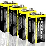 4er Pack kraftmax Xtreme 9V Block Hochleistungs- Batterien ideal für 10 Jahres Rauchmelder - 6LR61...