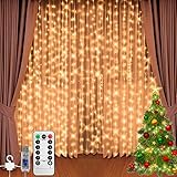 Jsdoin Vorhanglicht 3m x 3m 300LED Licht mit 8-Mode Fernbedienung Timer einstellbare Helligkeit,...