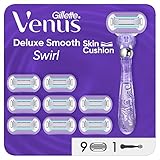 Gillette Venus Deluxe Smooth Swirl Rasierer Damen, Damenrasierer + 9 Rasierklingen mit 5-fach...