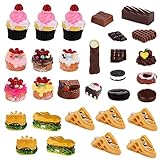 Amaxiu 30 teiliges Puppenhaus Miniatur Lebensmittel Set, Mini Hamburger Kuchen Dessert Modell...