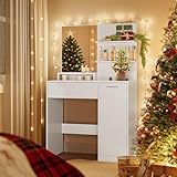 VASAGLE Schminktisch, Frisiertisch, mit Spiegel, Aufbewahrungsfach, 2 verstellbare Ablagen hinter...