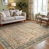 GENIMO Teppich Wohnzimmer Maschine waschbar, Vintage Boho Teppich Kurzflor Teppiche mit Antirutsch...
