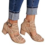 EGSDMNVSQ Sandalen Damen Blockabsatz Sandalen Niedrigem Absatz Sandaletten Ausgeschnitten Peep Toe...