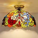 TQHGM Deckenleuchte, Halbdraht-Montageleuchte aus farbigem Glas, viktorianischer Stil Metallsockel...