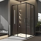 Goezes Eckeinstieg Duschkabine Schwarz 100x100x185cm Schiebetür, Duschabtrennung Dusche aus 6mm ESG...