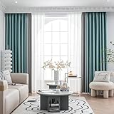 Skcess Vorhange, Polyester Schiebegardinen Zweifarbiges Patchwork Grüngraue Öse, 107X183cm-2Pcs