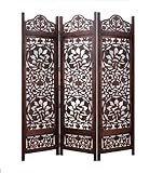 iAnanas Handgefertigter Raumteiler aus Massivem Mangoholz & MDF, 3-teiliger Faltbarer Paravent mit...