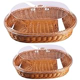 Kalastussaari 2pcs Brotkorb mit Deckel, 2 Größen Rattan Brotkorb, ovaler Formlagerorganisator zum...