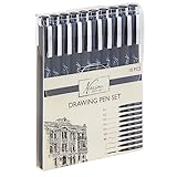 VAN NASSAU FINE ART Fineliner Set Schwarz | 10-teilig | 10 Verschiedene Linienbreiten | Wasserfeste...