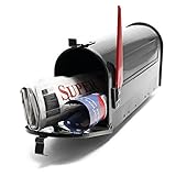 Wiltec US Mailbox schwarz 180 x 220 x 480 mm, amerikanischer Briefkasten mit Fahne, Wandbriefkasten...