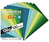 100 Blatt TONPAPIER - Papier DIN A4 - 130g/m² Set 10 Farben – Stabil Bastelpapier & Farbige...
