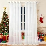 XUEQXUE Sheer Voile Vorhang 122 x 210 cm Polyester, Leinen-Optik Transparent Wohnzimmer Luftig...