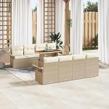 Mandloder Garten-Sofa-Set mit Stauraum, 9-teilig, Beige Poly Rattan, Modulares Outdoor Möbelset...