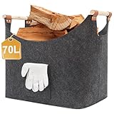 FINEW Holzkorb für Kaminholz, XXL Kaminholzkorb mit Handschuhen, Faltbarer Filztaschen aus Filz,...