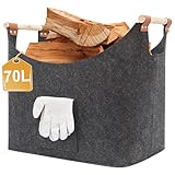 FINEW Holzkorb für Kaminholz, XXL Kaminholzkorb mit Handschuhen, Faltbarer Filztaschen aus Filz,...