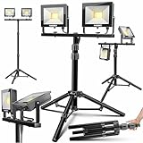 MASKO® LED Baustrahler 8000 Lumen Doppel 2x50W mit Stativ & Fernbedienung Arbeitsleuchte 72LEDs...