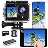 TIMNUT Touchscreen 4K60FPS Action Cam mit 64G Karte, 40M Unterwasserkamera 48MP HD WiFi Kamera mit...