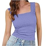 Keepink Damen-Top, quadratischer Ausschnitt, breite Träger, bauchfreies Tank-Top, lässig,...