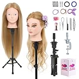 Neverland Frisierkopf Übungskopf mit Ständer 60% Echthaar Puppenkopf zum Frisieren Trainingsköpfe...