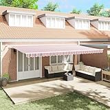HOMEELIKE Automatische Einziehbare Markise mit LED, Rot und Wei? Gestreift, 600 x 300 cm