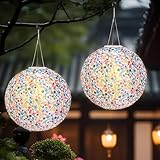 KUWUNG Solar Lampions Außen Wetterfest, 2 Stück 12 Zoll Außen Hängend Nylon Solar Lampions,...