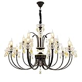 SIBEG Bronze-Kristall-Kronleuchter, 15 Lichter, Kerzen-Pendelleuchte, Metall-Kronleuchter,...