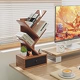 COSTWAY Bücherregal Baumform, Holzregal mit Schublade, Bücherregal auf dem Tisch und Boden, CD-...